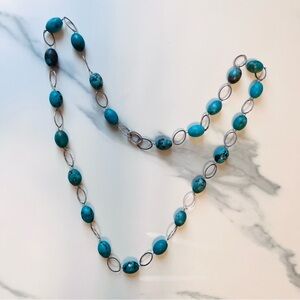 Beautiful LONG Natural Turquoise and Sterling Necklace/Body Jewelry